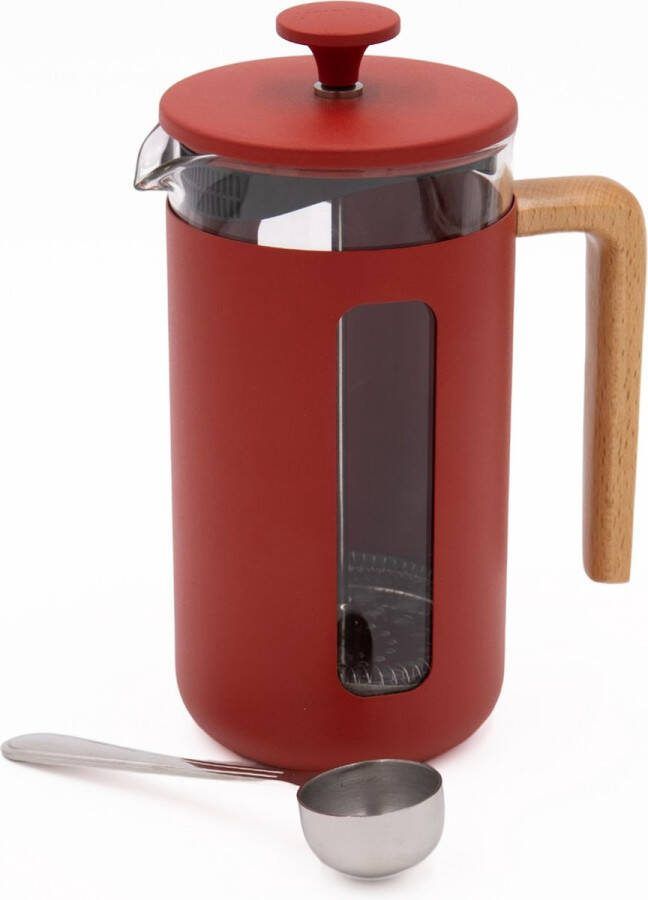 La Cafetière 2-delige Cafetière Set met Pisa 8-kops Rode Cafetière en Roestvrijstalen Koffiemaatschep