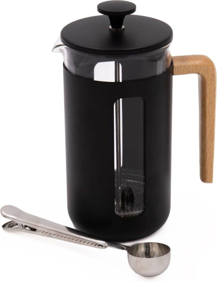 La Cafetière 2-delige Cafetière Set met Zwarte Pisa 8-kops Cafetière en Koffie Maatlepel met Clip