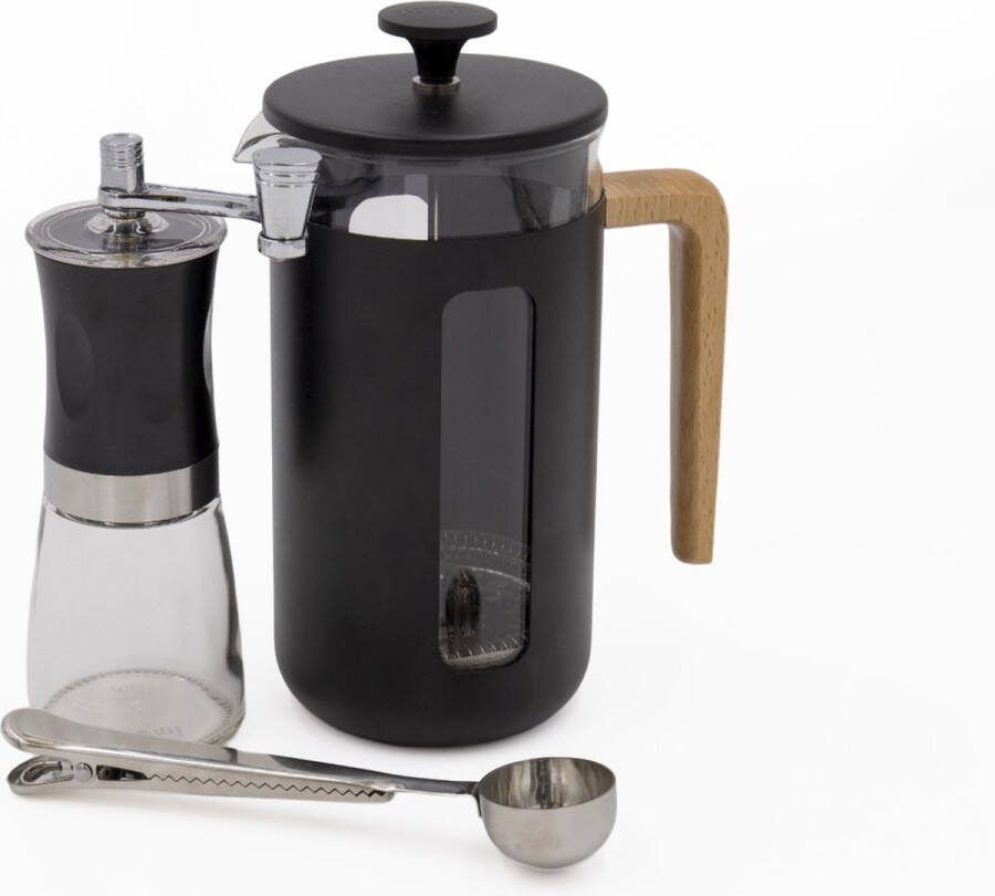 La Cafetière 3-delige Cafetière Geschenkset met zwarte Pisa 8-kops Cafetière Handmatige Koffiemolen en Koffiemaatschep