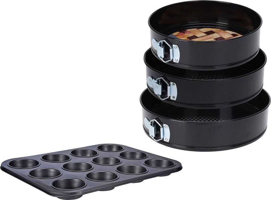 La Cucina 4-Delige set van 3x springvormen en 1x muffinvorm met anti-aanbak laag Bakringen