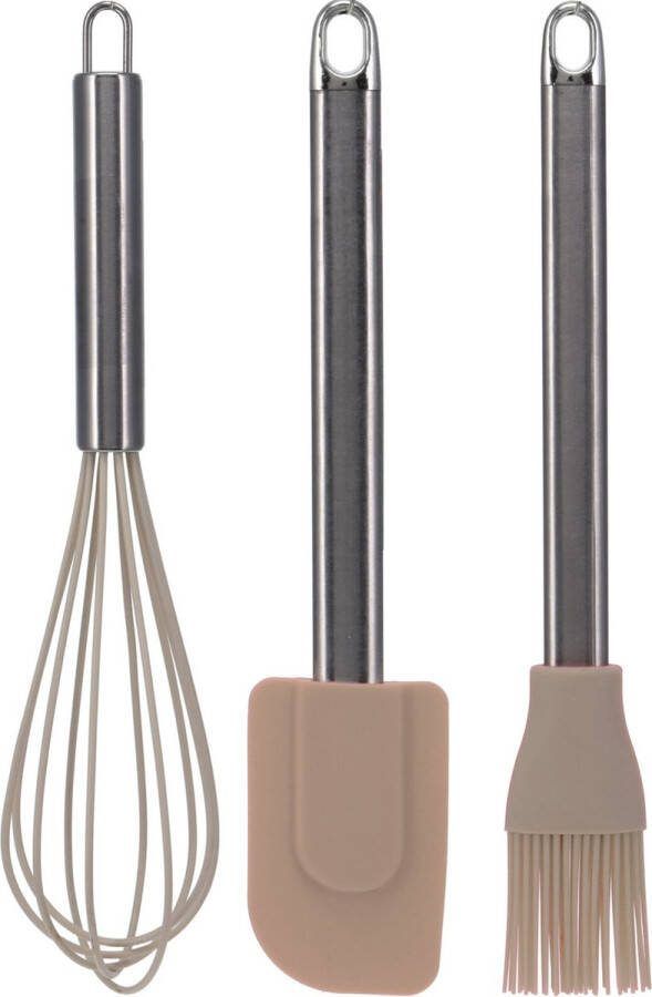 La Cucina Keukengerei set 3 stuks garde pannenlikker bakkwast bruin RVS siliconen 26 cm