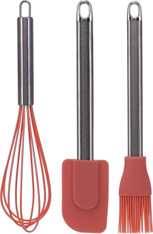 La Cucina Keukengerei set 3 stuks garde pannenlikker bakkwast rood RVS siliconen 26 cm