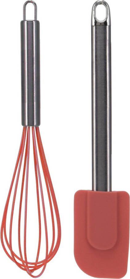 La Cucina Keukengerei set van 2 garde pannenlikker rood RVS siliconen Ca. 26 cm