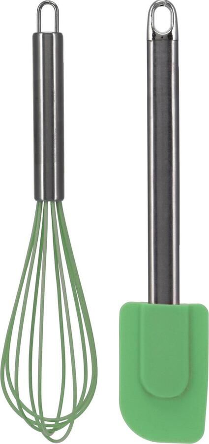 La Cucina Keukengerei set van 2 garde pannenlikker groen RVS siliconen Ca. 26 cm