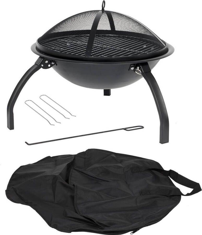 La Hacienda Vuurschaal Camping (Ø 54 cm) Vuurschaal BBQ Staal Zwart Terrashaard Vuurkorf voor Buiten Vuurton Vuurhaard Vuurkorf Schaal Vuurkorf met Vonkenscherm BBQ set 54x54x43 cm