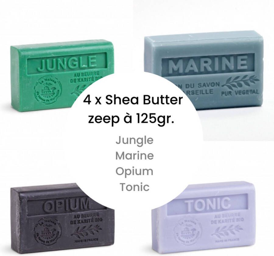 La Maison du Savon de Marseille Handzeep Body Bar Face Bar La Maison du Savon de Marseille 4 x 125gr. Shea Butter Zeep Biologisch Marseille Zeep 4 Heren Geuren Jungle Marine Opium Tonic Huidverzorging