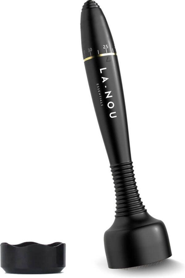 La-Nou Essentials La Nou Dermastamp Zwart Derma Stamp Dermaroller Dermarolling Microneedling Haargroei Baardgroei Huidverzorging 140 naalden Verstelbaar van 0 3mm tot 3mm