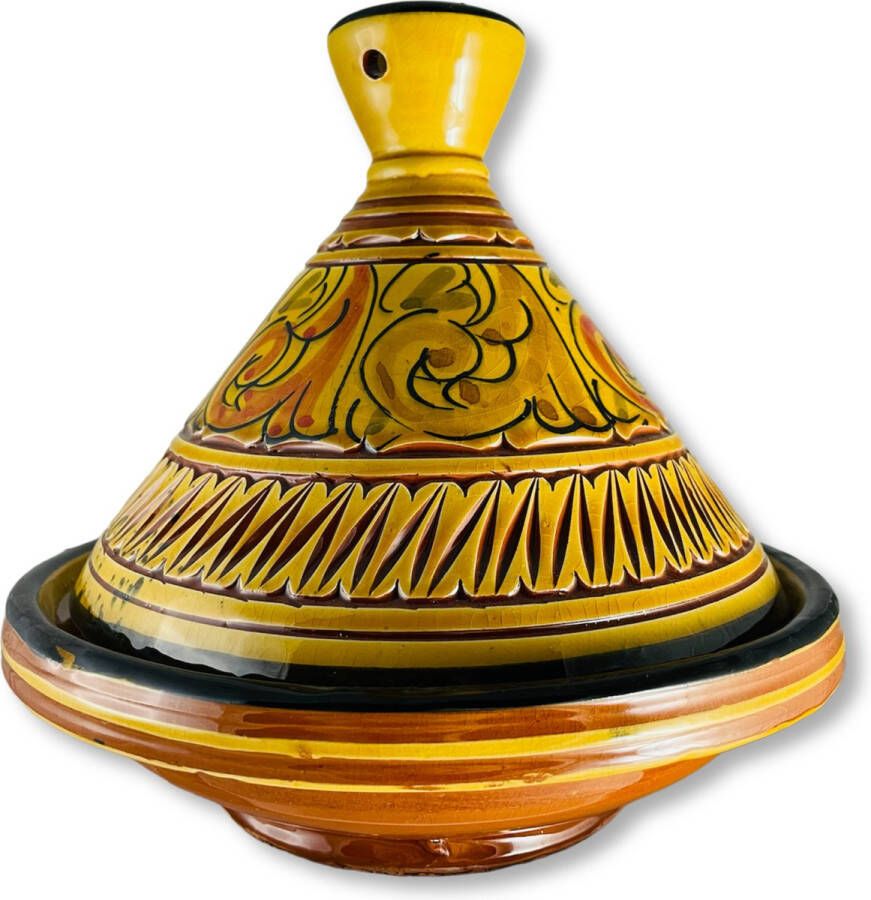 La Raji Marokkaanse Aardewerk Tajine hand gemaakt geel 21cm