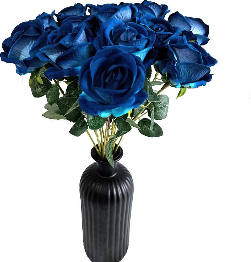 LA ROSE Set van 15 rozen Blauwe rozen Kunstbloemen Zijde Bloemen