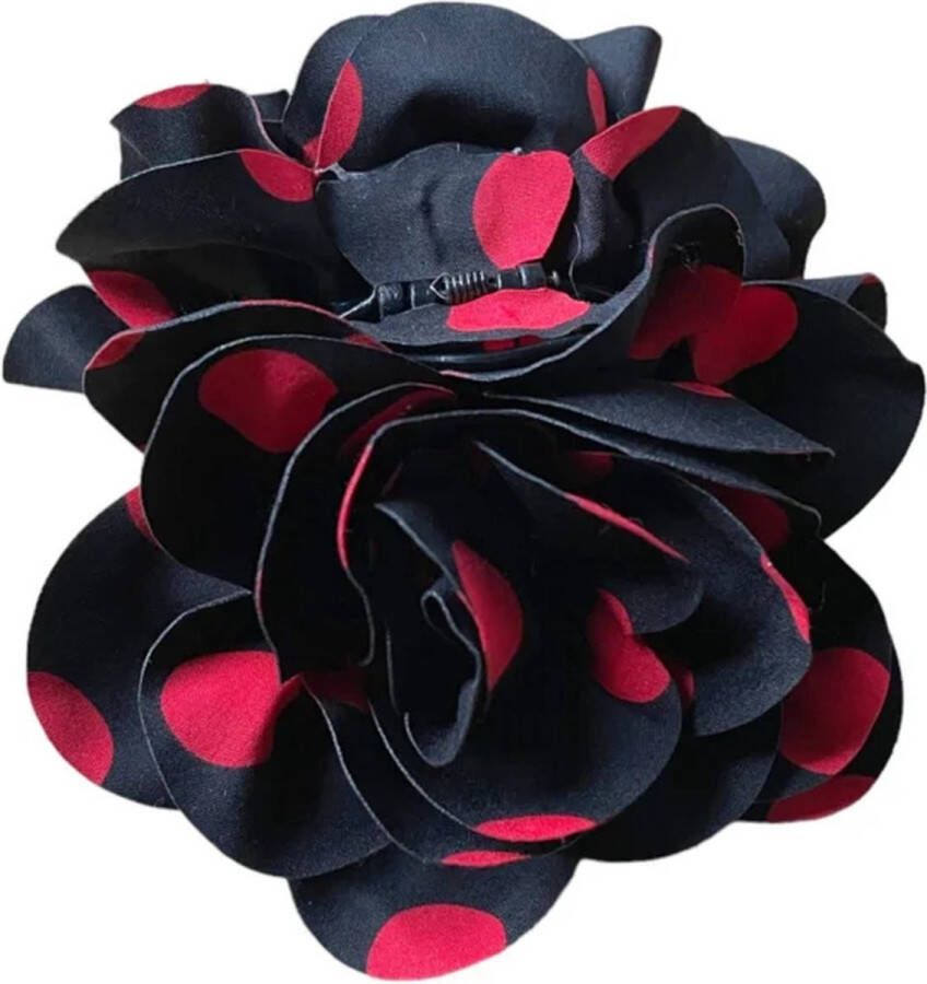 La Señorita Spaanse haarbloem zwart met rode stippen Luxe haarklem bloem bij flamenco jurk verkleedkleren meisje dames