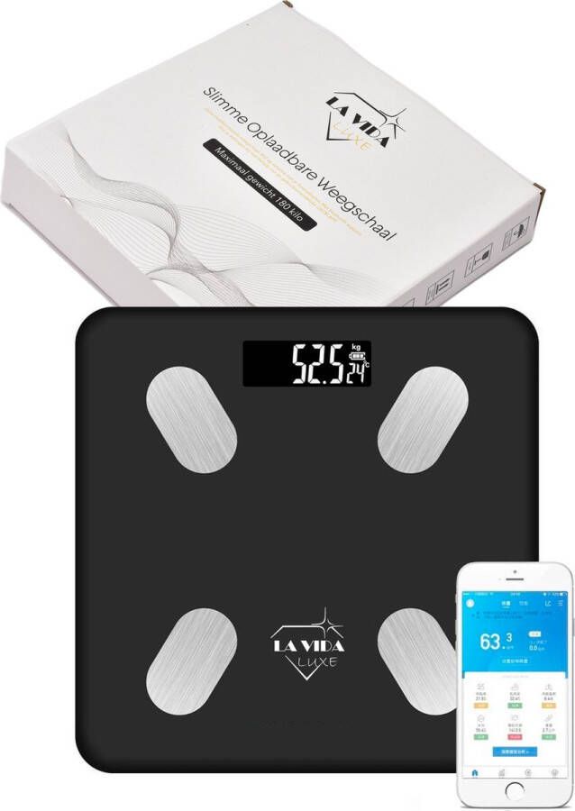 LA VIDA LUXE Digitale Bluetooth Personen Weegschaal Personenweegschaal Weegschaal Personenweegschaal. 12 Lichaamsdata USB OPLAADBAAR lichaamsanalyse vetpercentage spiermassa gewicht BMI LBM Weegschaal Met Lichaamsanalyse