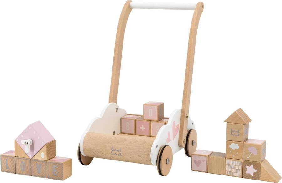 Label Roze Houten Loopwagen Met Blokken LLWT-24685