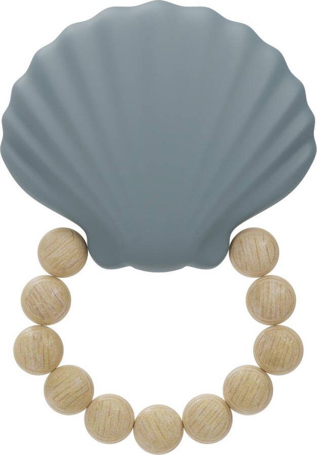 Label Schelp Blauw Silicone Hout Bijtring met Kralen LLST-26825