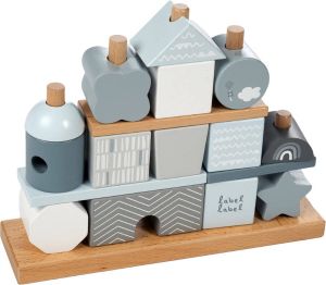 Label | Wooden stacking blocks | Stapelblokken Huisje | Blauw wit