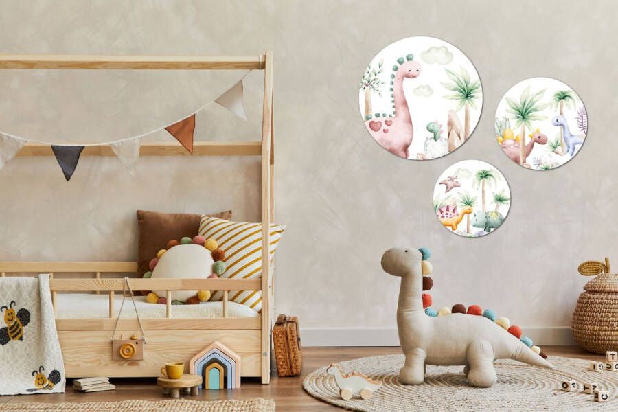 Label Zero Muurcirkel Wandcirkel binnen dinosaurus thema groot set van 3 muurcirkels Decoratie kinderkamer babykamer jongens & meisjes