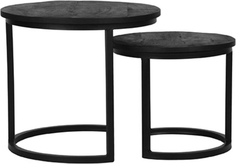 LABEL51 Salontafel Duo Zwart Mangohout Set van 2 stuks Rond