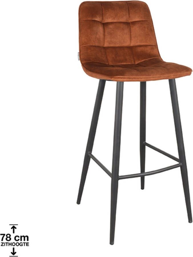 LABEL51 Barkruk 'Jelt' Velvet kleur Oker (zithoogte 78cm)
