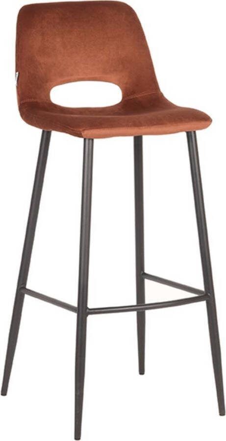 LABEL51 Barkruk 'Josh' Velvet kleur Roest (zithoogte 78cm)