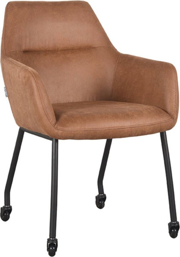 LABEL51 Eetkamerstoel Lenny Op wieltjes Micro Suede Cognac