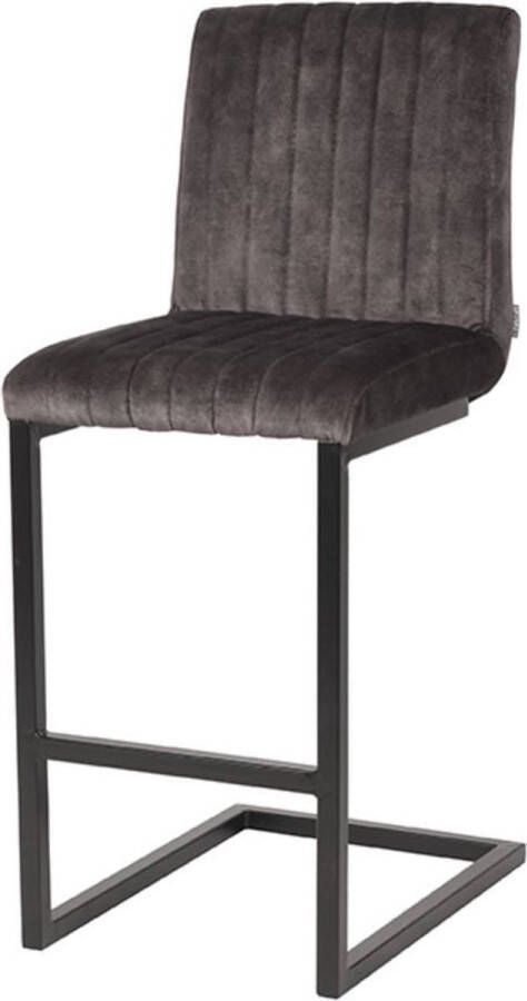 LABEL51 Barkruk 'Milo' Velvet kleur Antraciet (zithoogte 66cm)