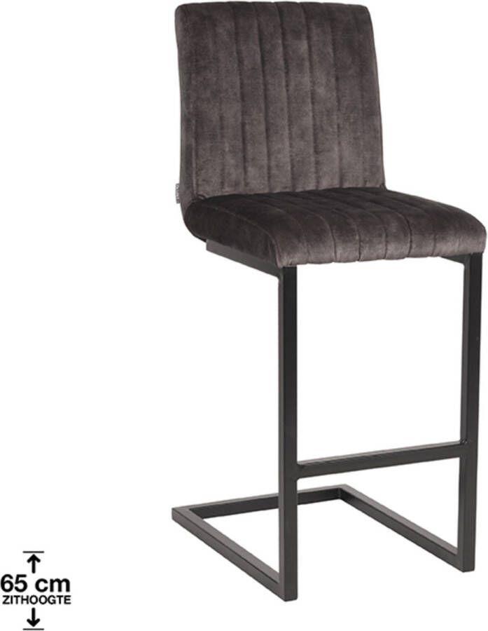 LABEL51 Barkruk 'Milo' Velvet kleur Antraciet (zithoogte 66cm)