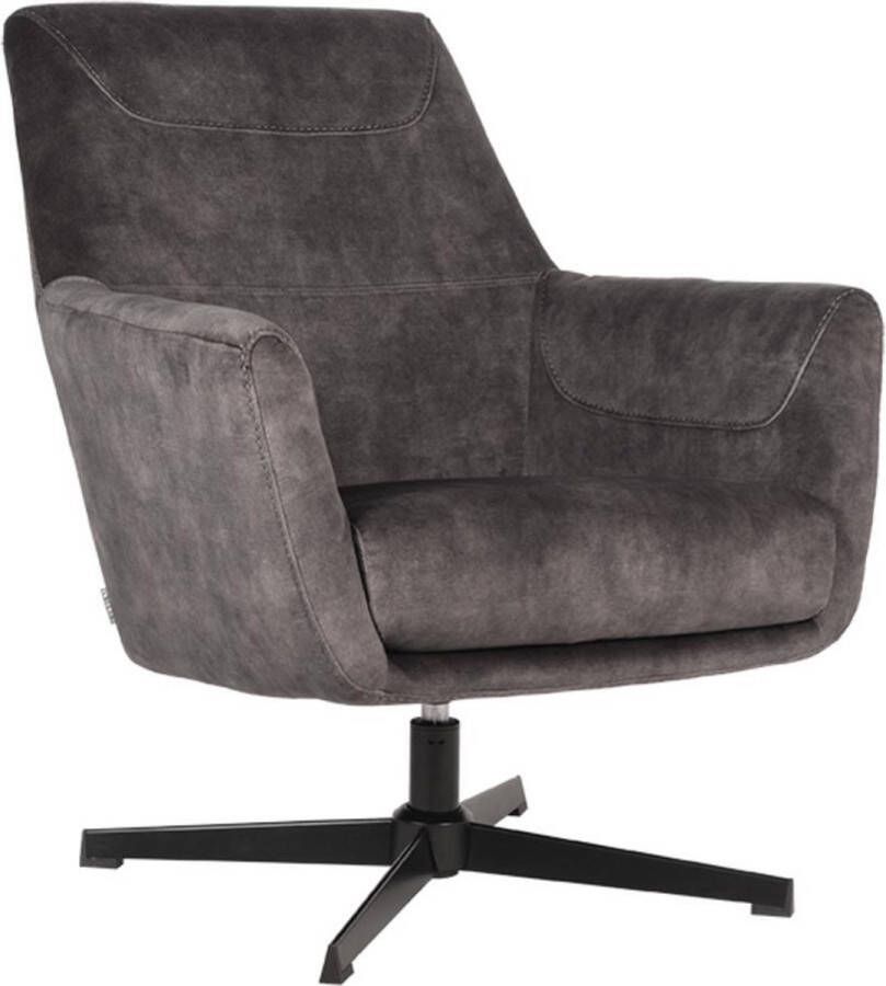 LABEL51 | Fauteuil Toby Antraciet Velours | Zitmeubels woonkamer | Draaifauteuil