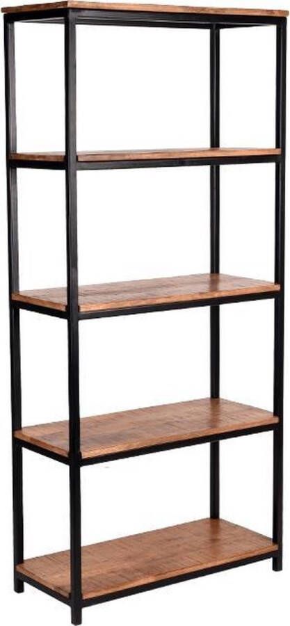 LABEL51 Boekenkast Vintage Rough Mangohout Zwart Metaal