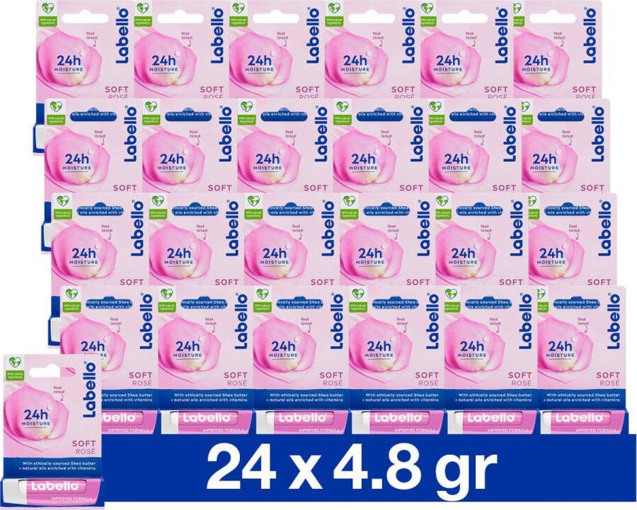 Labello 24x Lippenbalsem Blister Soft Rose 4 8 gr