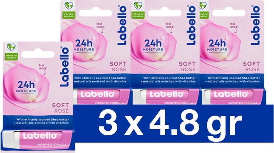Labello 3x Lippenbalsem Blister Soft Rose 4 8 gr