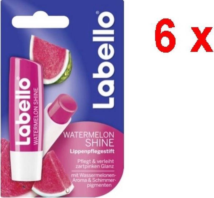 Labello Lipcare Lippenbalsem Watermelon Shine Voordeelverpakking 6 Stuks