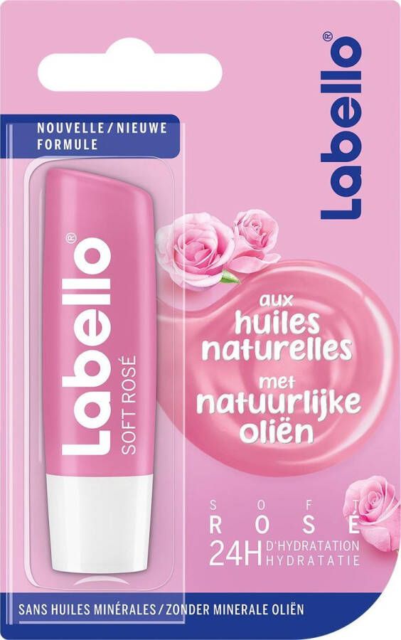 Labello Lippenbalsem Soft Rosé Lipverzorging Lipbalm Droge lippen 24 uurs werking Dames Meisjes Kunststof roze
