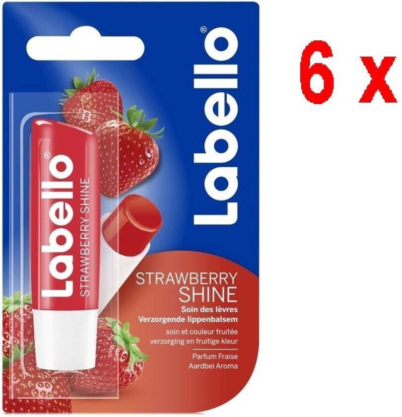 Labello Lippenbalsem Strawberry Shine Voordeelverpakking 6 Stuks