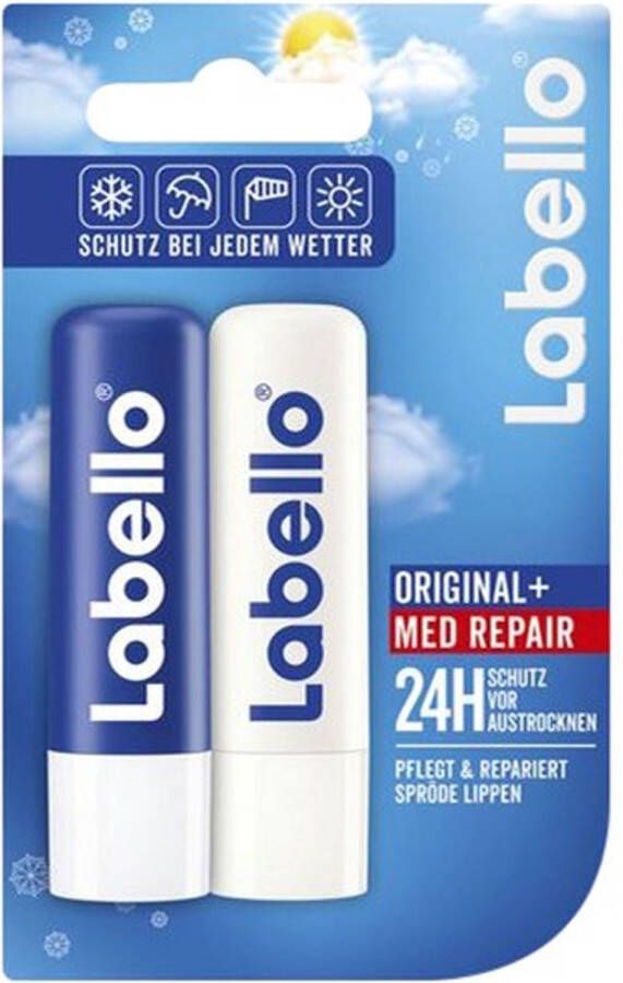 Labello Original & Med Repair Lippenbalsem 2 x 5.5 ml Lipbalsem Speciaal voor droge en gebarsten lippen Lipbalsem Lipbalm Lipverzorging