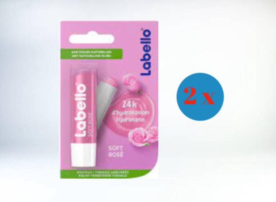 Labelo 2x Labello Lippenbalsem Soft Ros√© Lipverzorging Lipbalm Droge lippen 24 uurs werking Dames Meisjes Kunststof roze