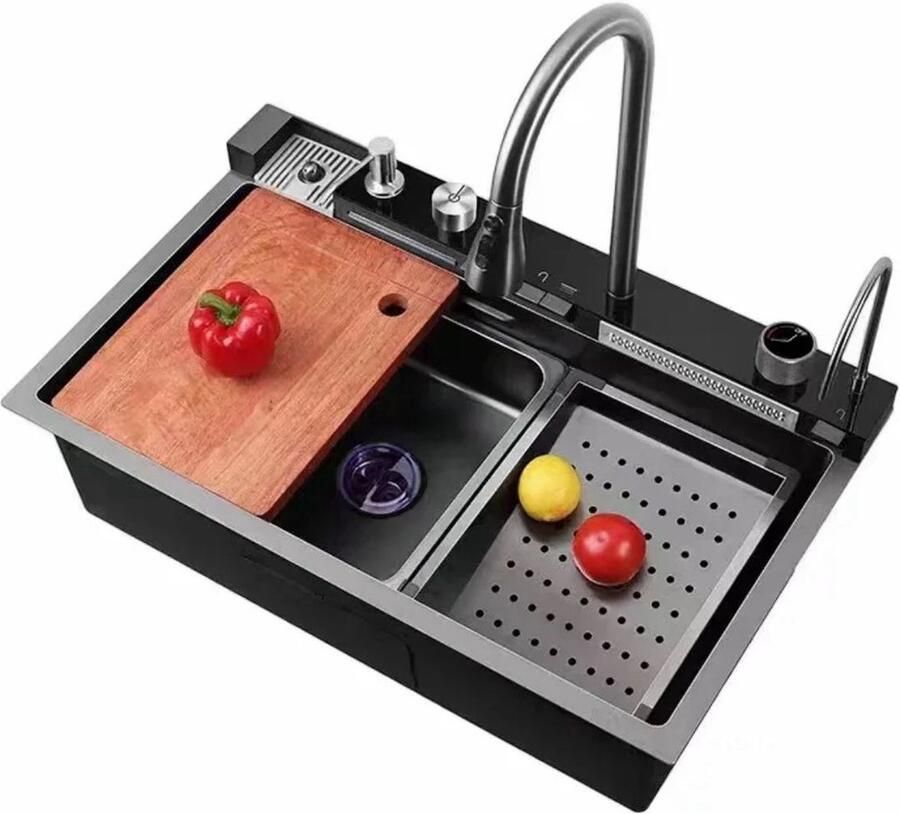 LABOZA Multi-Sink Zwart Antraciet Multifunctionele Spoelbak Keuken Bekerspoeler Zeepdispenser Complete Set Met Kraan 3 Standen