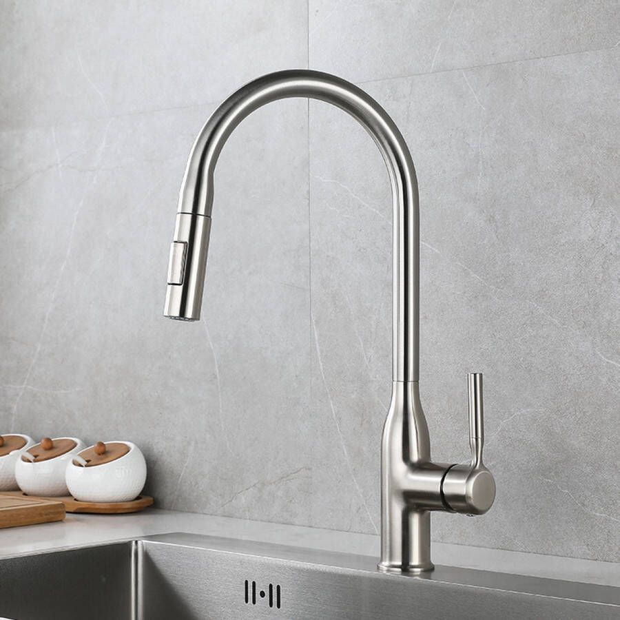 LABOZA Spigot Chroom Keukenkraan met Uittrekbare Uitloop 2-Stralen