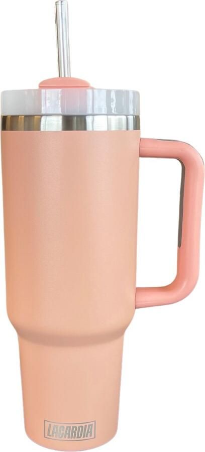 Lacardia Tumbler Zalm Roze met handvat en rietje Waterfles Thermosbeker drinkfles 1 2 Liter