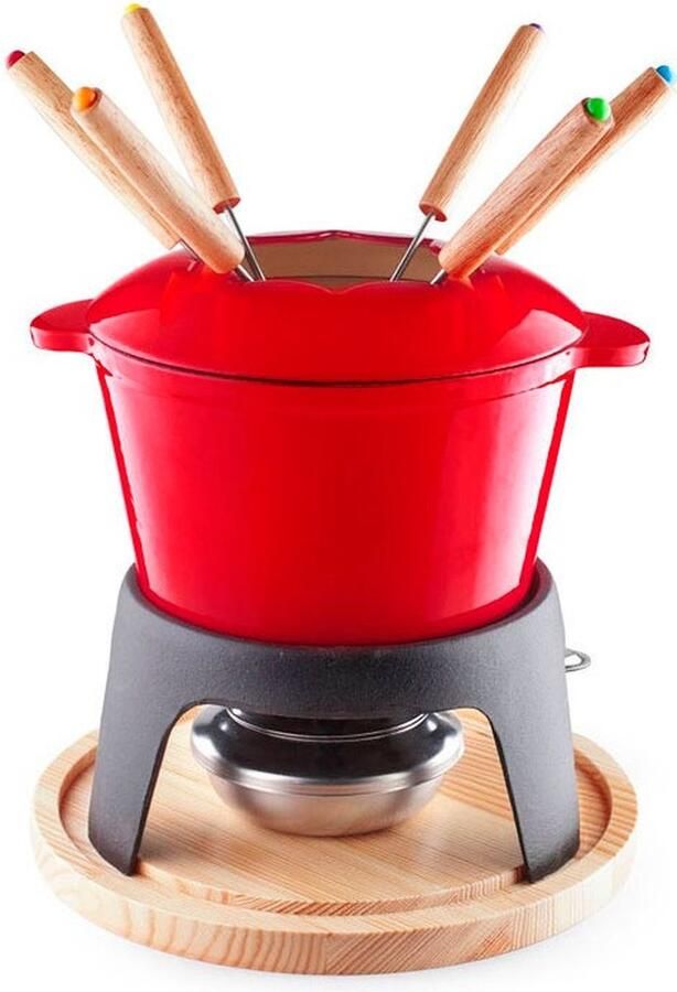 Lacor Fondue Set 1 2L Emaille Kaas Chocolade Fondueset Inclusief 6 Vorken