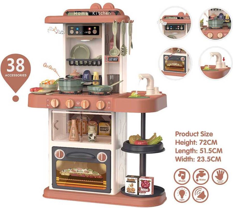 Ladanas Kinderkeuken EXTRA REALISTISCHE Speelgoed keuken met écht water & stoom Kookplaat met licht & geluid Meer dan 35 Accessoires! Hoogte 72cm