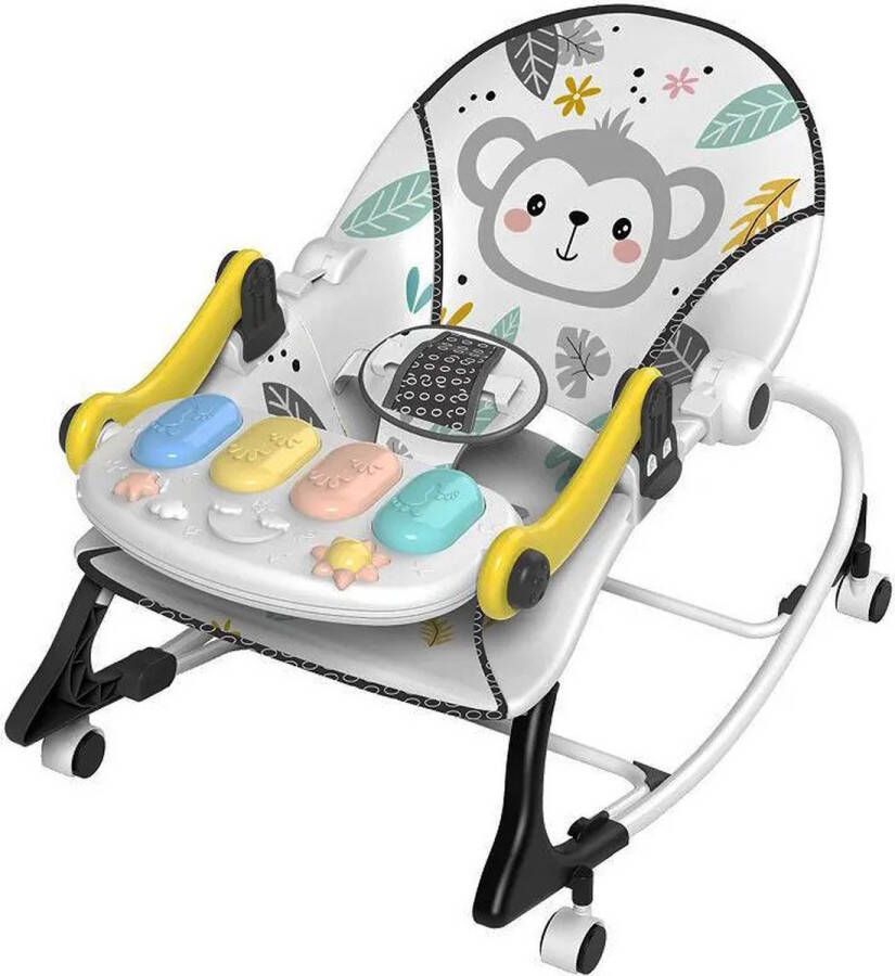 Ladanas Wipstoel Baby COMFORTABELE Baby Swing incl. verwijderbare MUZIEKPIANO Schommelstoel Baby met wieltjes Veilig tot 18 kilo!