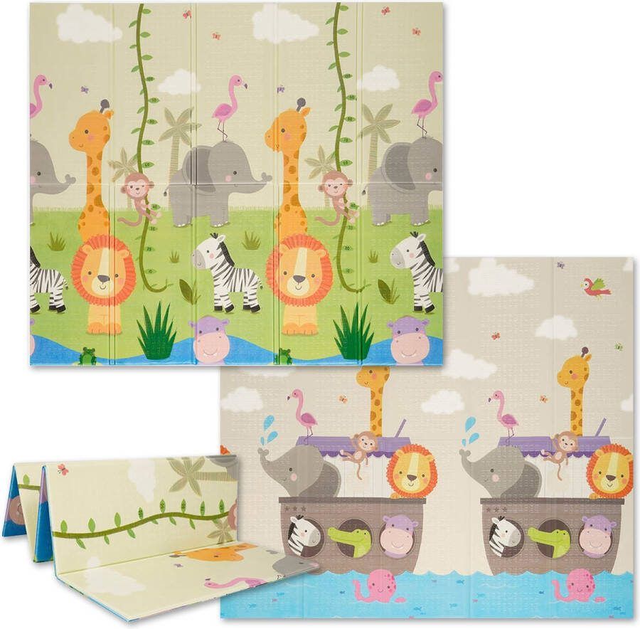 Ladanas OPVOUWBARE Baby Speelmat DUBBELZIJDIG Speelkleed incl. opbergtas 180x200x1cm Foam mat Jungle Boat