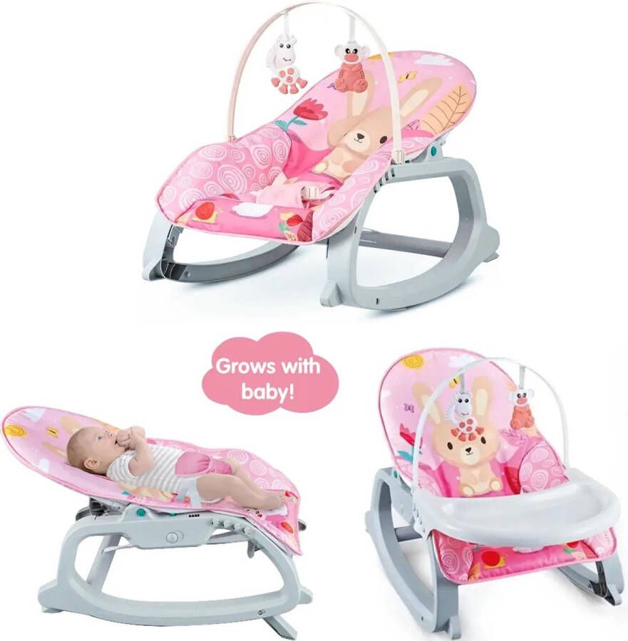 Ladanas Wipstoel Baby COMFORTABELE Baby Swing incl. Afneembare Muzikale Speelboog & Eetblad Verstelbare Schommelstoel Baby met Kalmerende Vibratie Veilig tot 18 kilo!