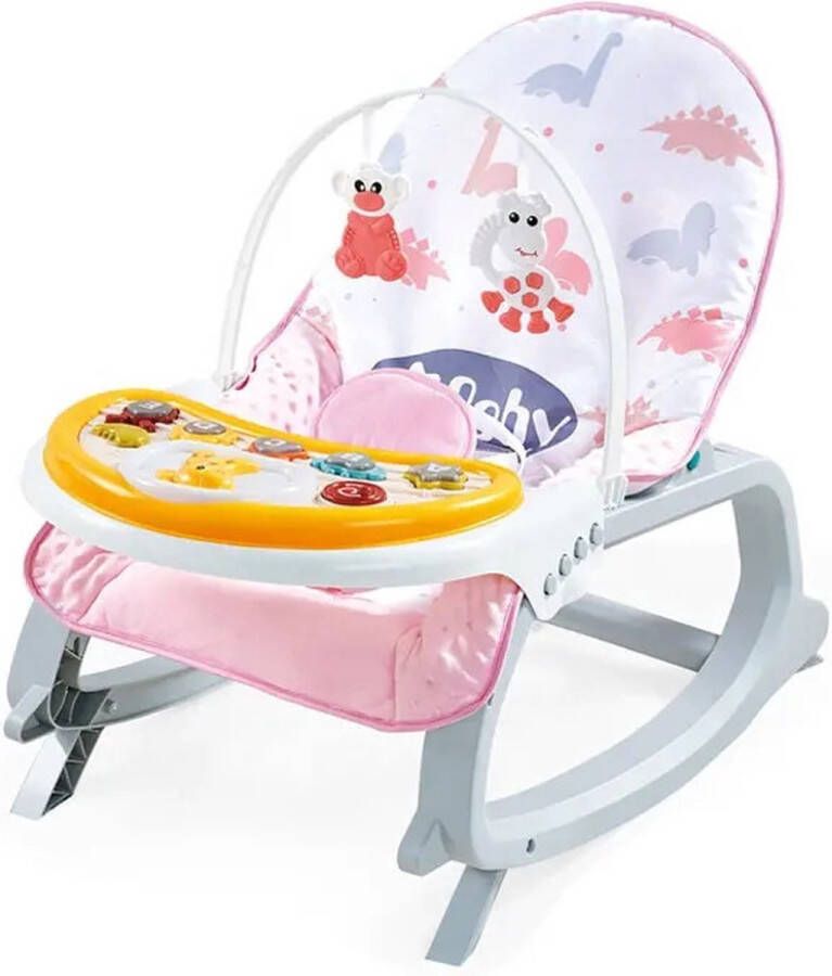 Ladanas Wipstoel Baby met Afneembaar Speelbord & Eetblad EXTRA ZACHTE Baby Swing incl. Muzikale Speelboog & Kalmerende Vibratie Verstelbare Schommelstoel Baby Veilig tot 18 kilo!