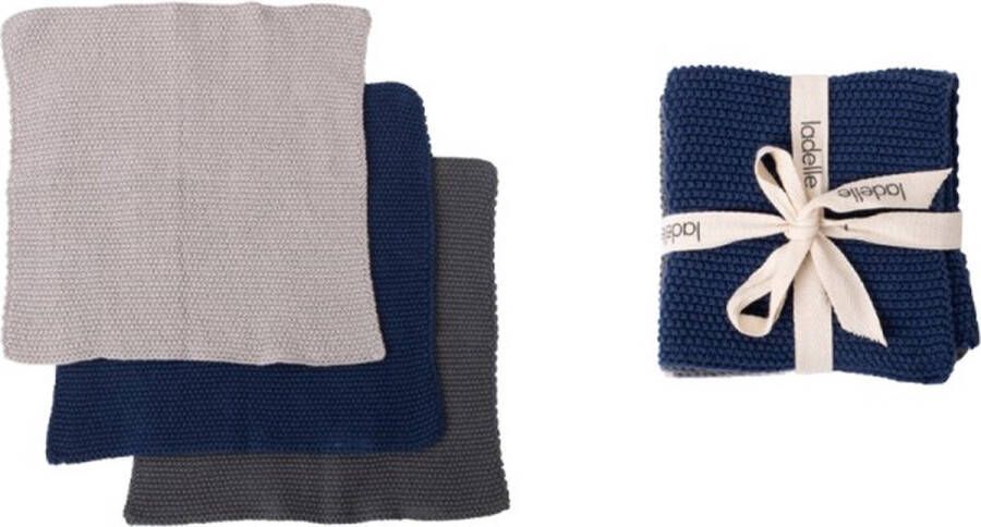 Ladelle Duurzame Vaatdoeken Set van 3 Navy | Eco Knitted