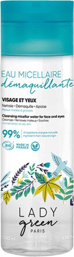 Lady Green Micellar Water Face & Eyes Lotion Gemengde vette Huid 200ml