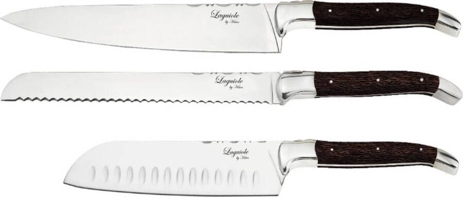 Laguiole by Haws Messenset 3 delig Wengéhout RVS Bruin Koksmes Santokumes Broodmes by Haws