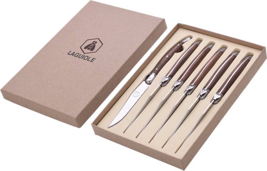 Laguiole Steakmessen Exclusieve Set (6 stuks) Walnoot Hout Steakmessen Steakmes