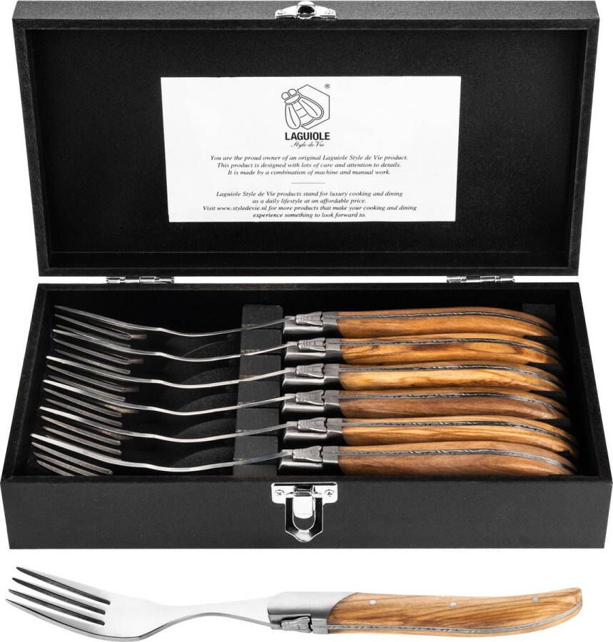 Laguiole Style de Vie Steakvorken Luxury Line Olijfhout 6 stuks