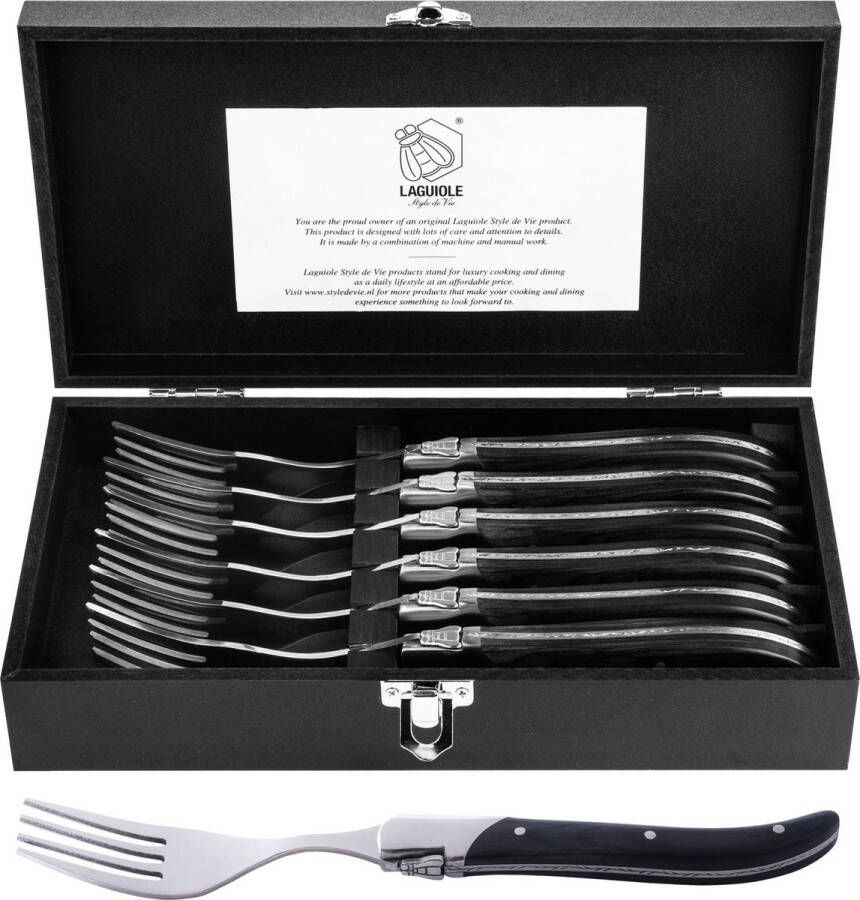 Laguiole Style de Vie Steakvorken Luxury Line Zwart Ebbenhout 6 stuks
