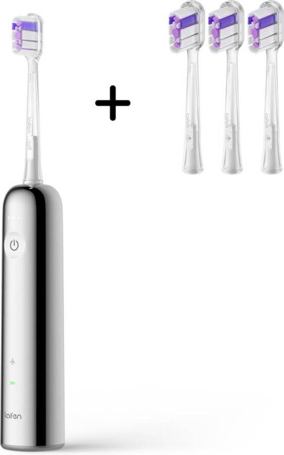 Laifen Wave Elektrische tandenborstel RVS Oscillerende en Vibrerende functie Met 3 extra Ultra Whitening opzetborstels